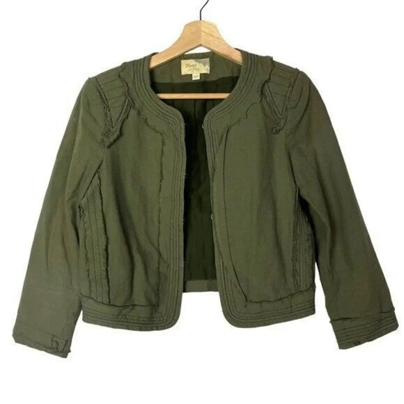 Elizabeth and James Green Raw Edge Cropped Military Jacket 4 - Picture 1 of 4